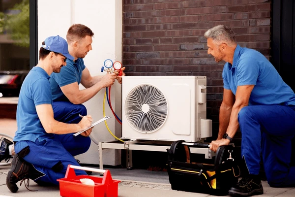 experienced technician inspecting air conditioning 600nw 2485364991